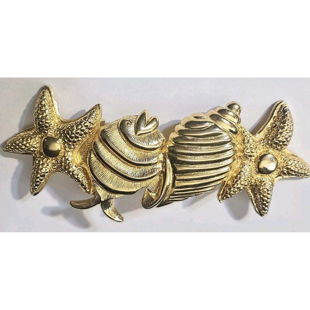 DOTTY SMITH SEASHELLS BELT BUCKLE GOLD COLOR STARFISH SHELLS VINTAGE